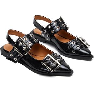 Women Buckle Ballet Flats Pointed Toe shoes